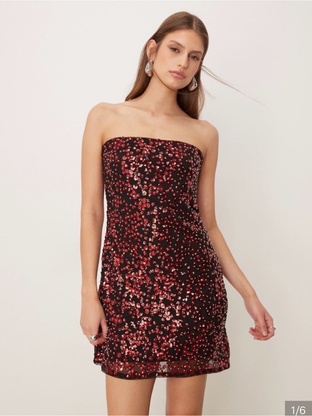 Abercrombie & Fitch Black Strapless Mini Dress with Red Sequin Detail